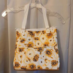 New Vinyl Bottom Double handle Satchel Purse Sunflower White Gold Shoulder bag
